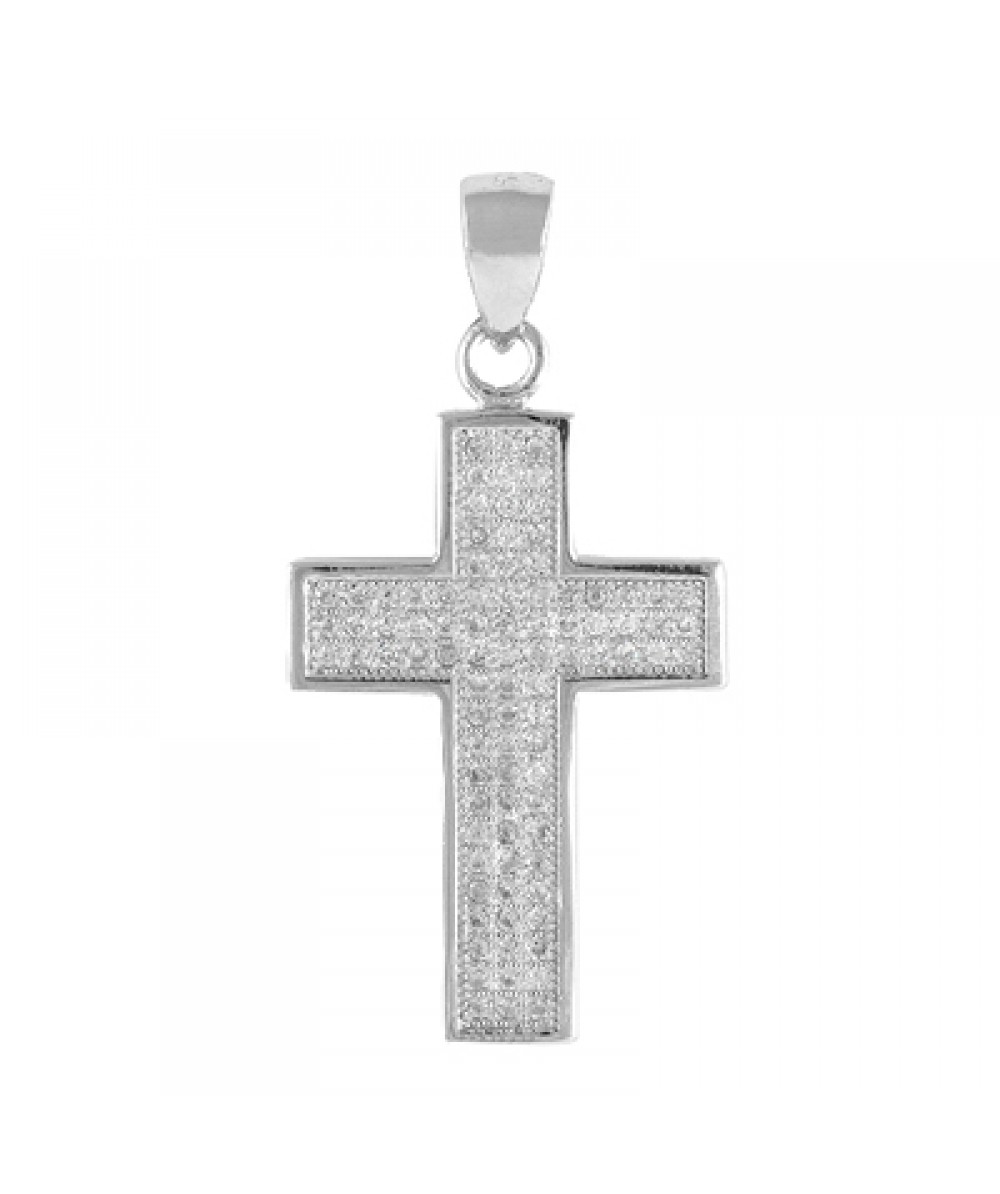 Colgante cruz de plata rodiada con circonitas blancas. - Regalanda
