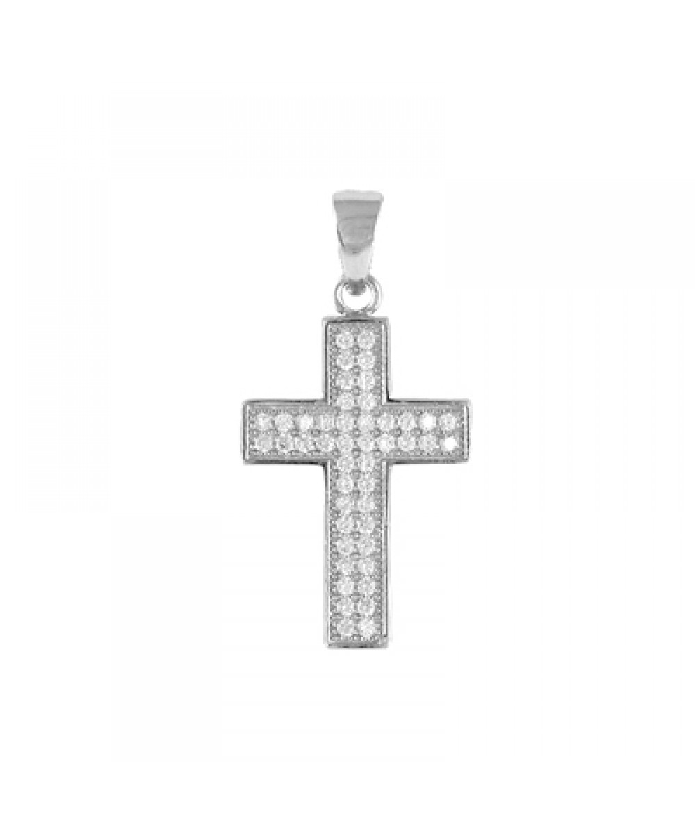 Colgante cruz de plata rodiada con circonitas blancas. - Regalanda