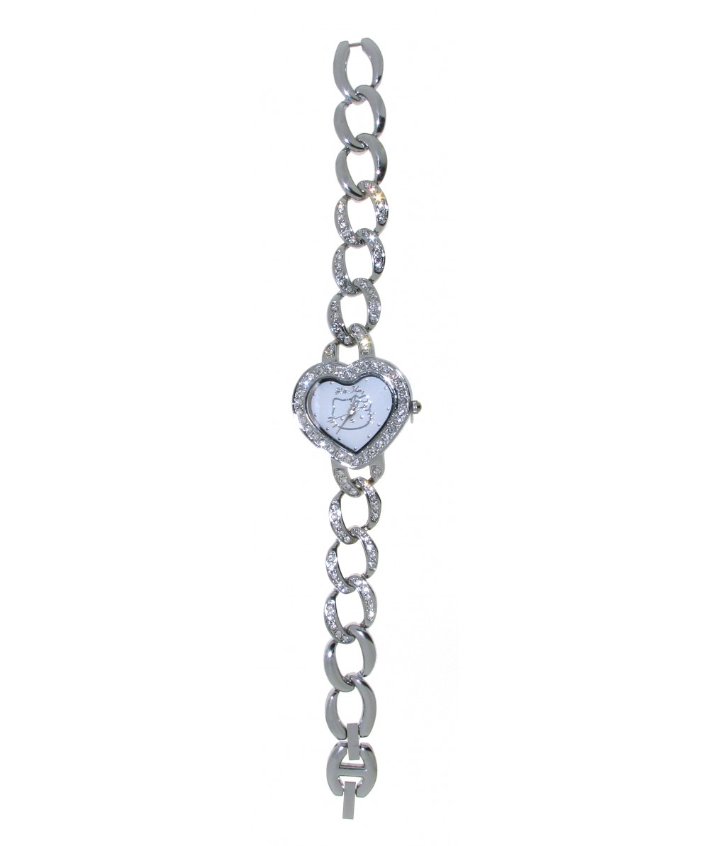Reloj de HELLO KITTY estilo juvenil, pulsera de acero y circonitas blancas. Esfera forma corazón con - Regalanda