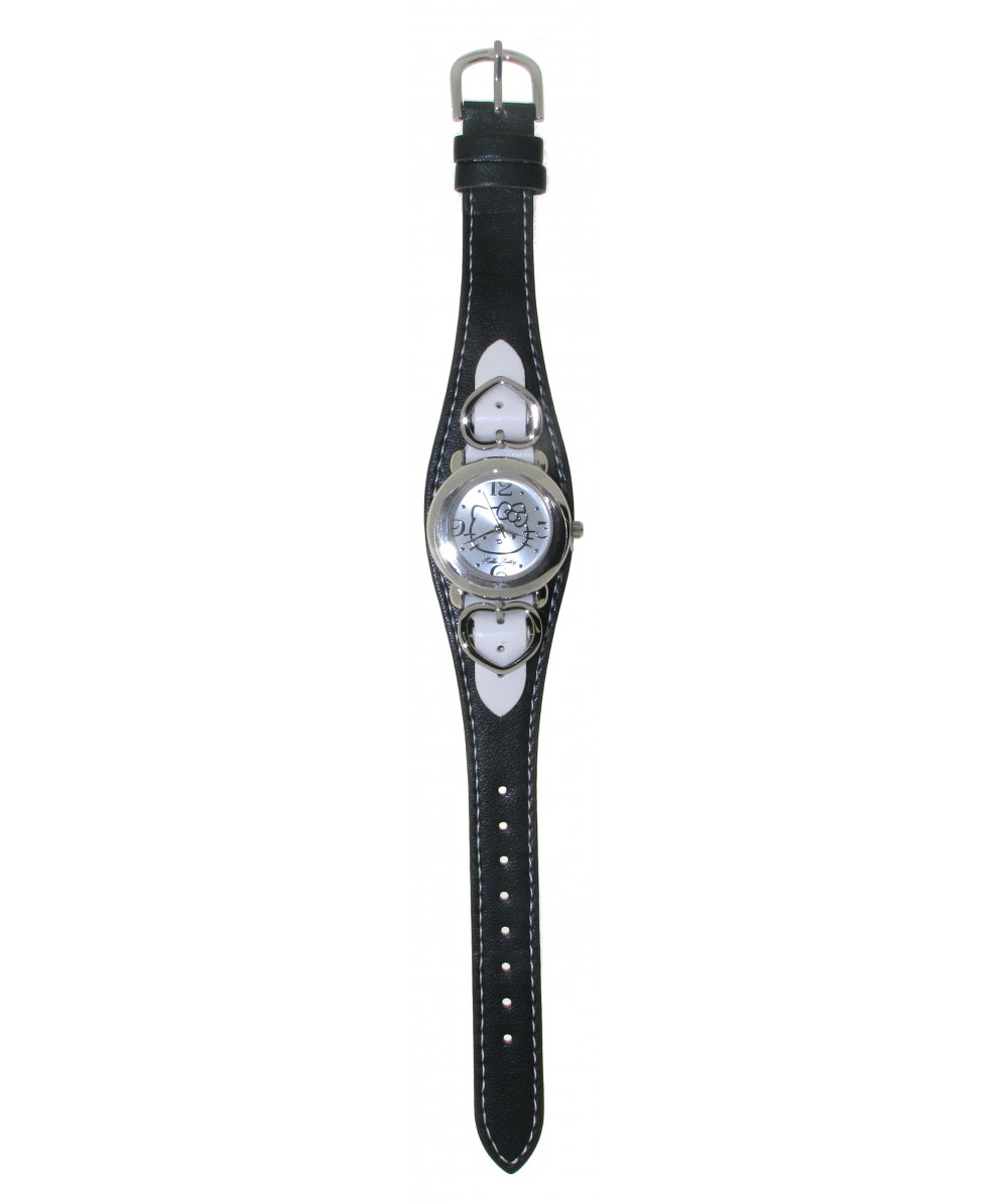 Reloj de HELLO KITTY estilo juvenil con pulsera de polipiel negra combinada con pulsera polipiel bla - Regalanda