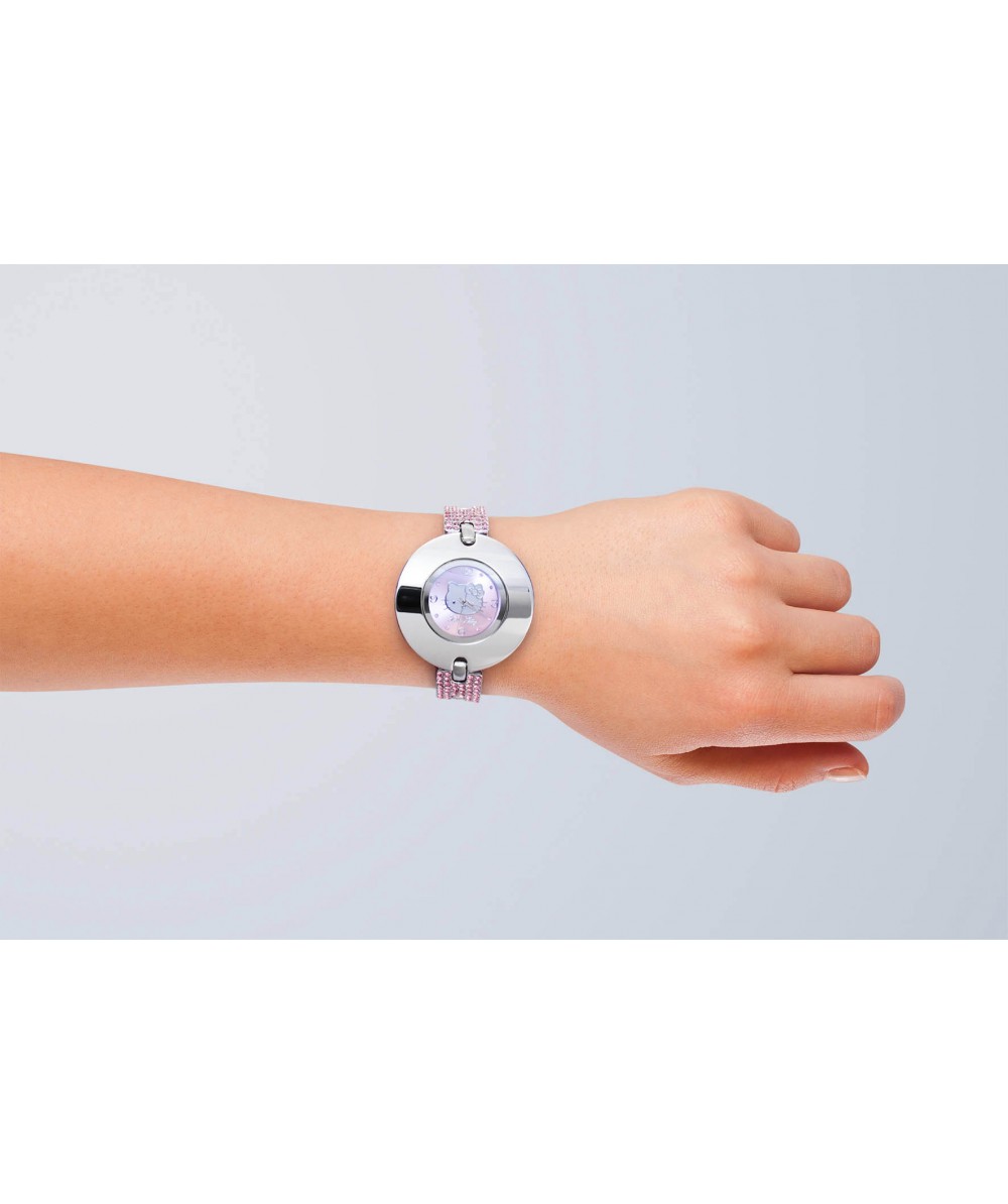 Reloj de HELLO KITTY estilo juvenil con pulsera de acero y circonitas rosas. Esfera en rosa con circ - Regalanda