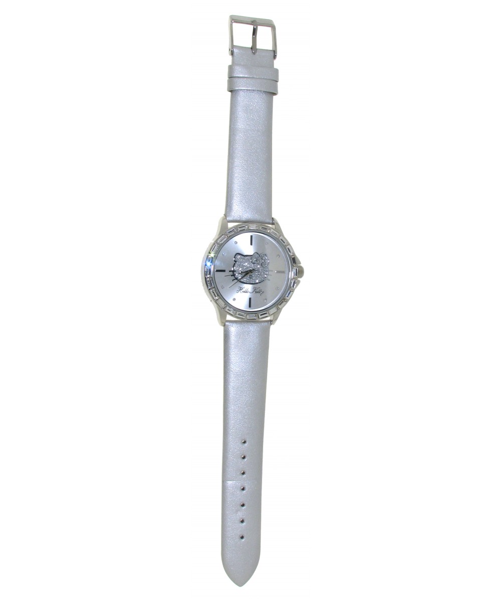 Reloj de HELLO KITTY estilo juvenil con pulsera de polipiel en plata. Esfera en plata con circonitas - Regalanda