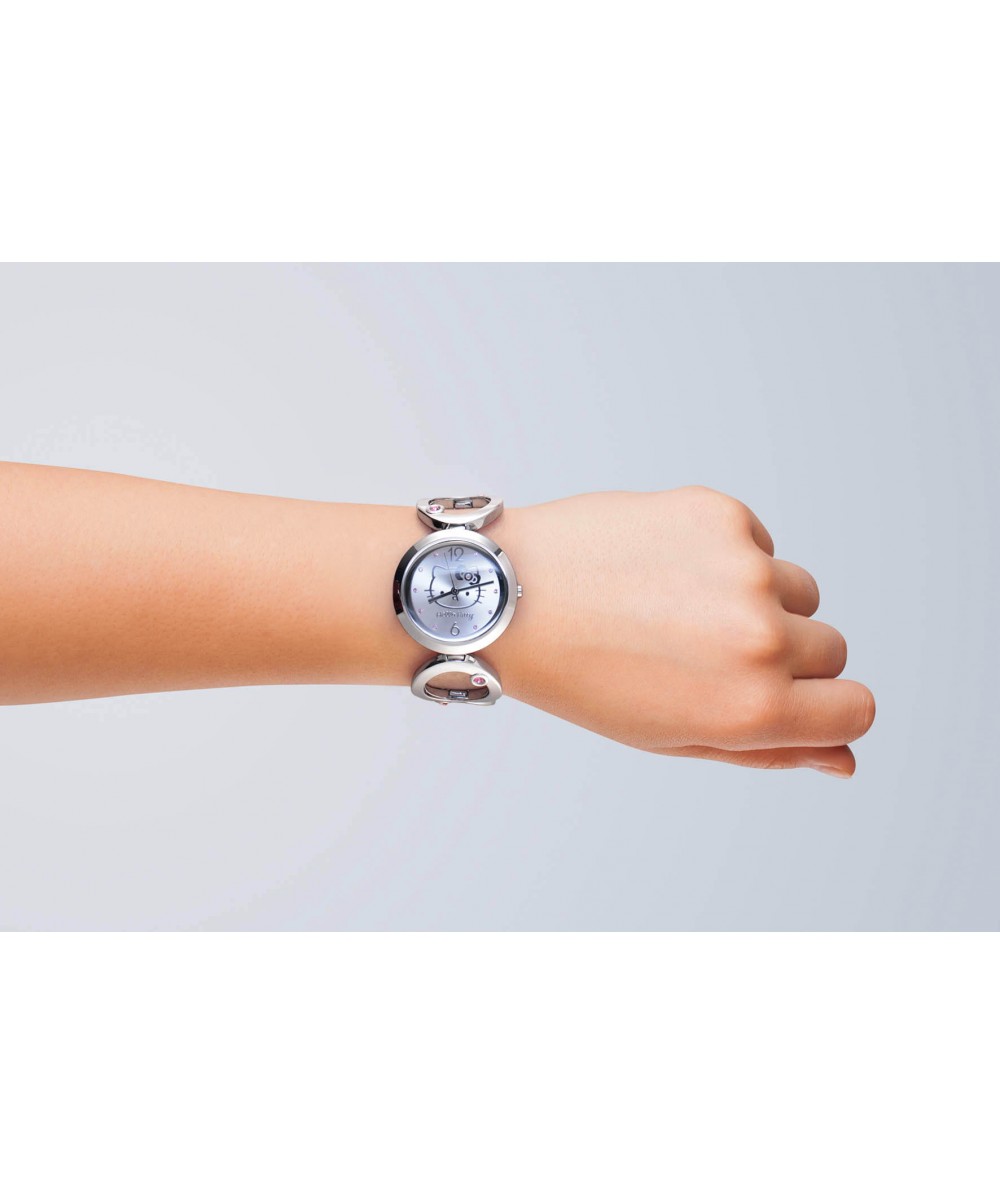 Reloj de HELLO KITTY estilo juvenil con pulsera de acero y circonitas rosas. Esfera en plata con cir - Regalanda