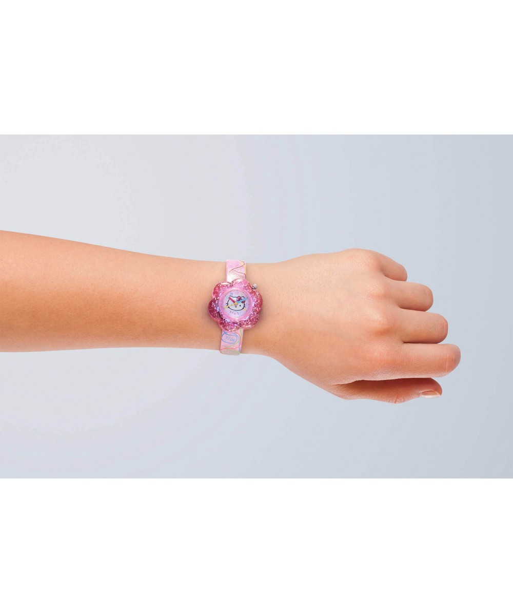 Reloj de HELLO KITTY estilo infantil con pulsera de PVC color rosa con motivos de material escolar. - Regalanda