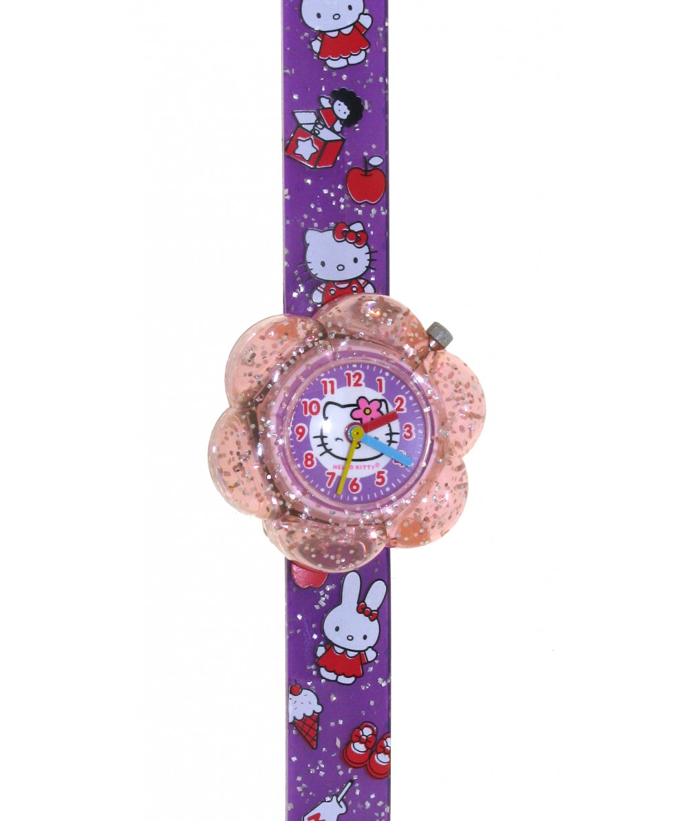 Reloj de HELLO KITTY de estilo infantil con pulsera de PVC color morado con motivos infantiles. - Regalanda