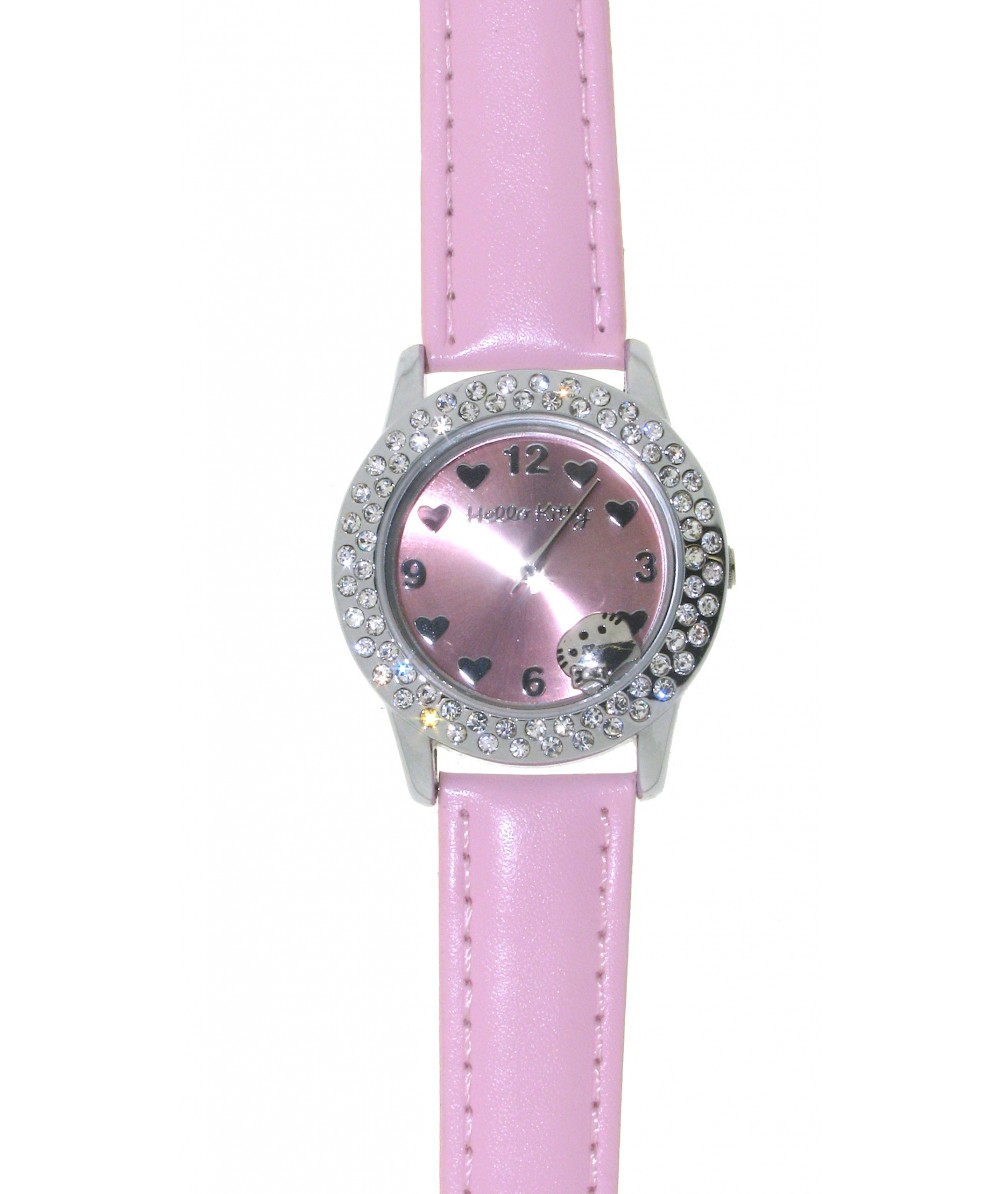 Reloj de HELLO KITTY estilo juvenil con pulsera de polipiel en rosa. Esfera en rosa con corazones y - Regalanda