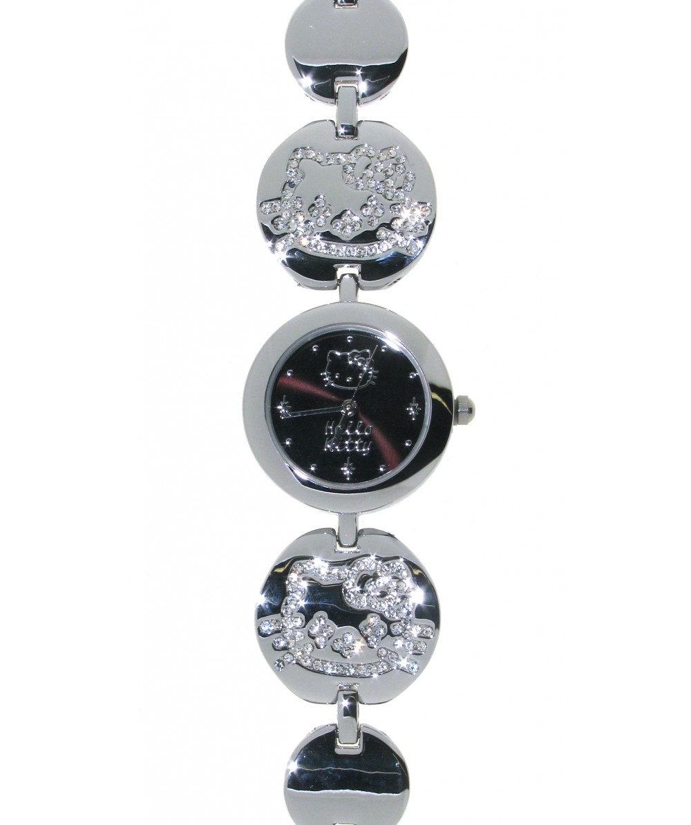 Reloj de HELLO KITTY estilo juvenil. Pulsera de acero y motivos Hello Kitty esmaltados con circonita - Regalanda