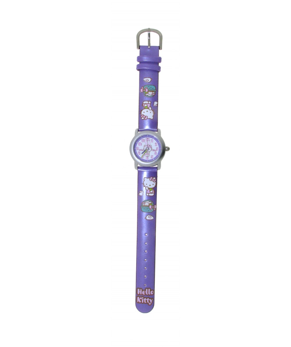 Reloj de HELLO KITTY estilo infantil con pulsera de PVC color morado con motivos de Hello Kitty. - Regalanda