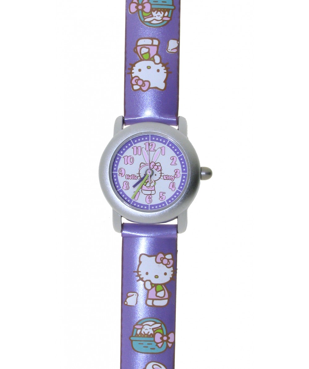 Reloj de HELLO KITTY estilo infantil con pulsera de PVC color morado con motivos de Hello Kitty. - Regalanda