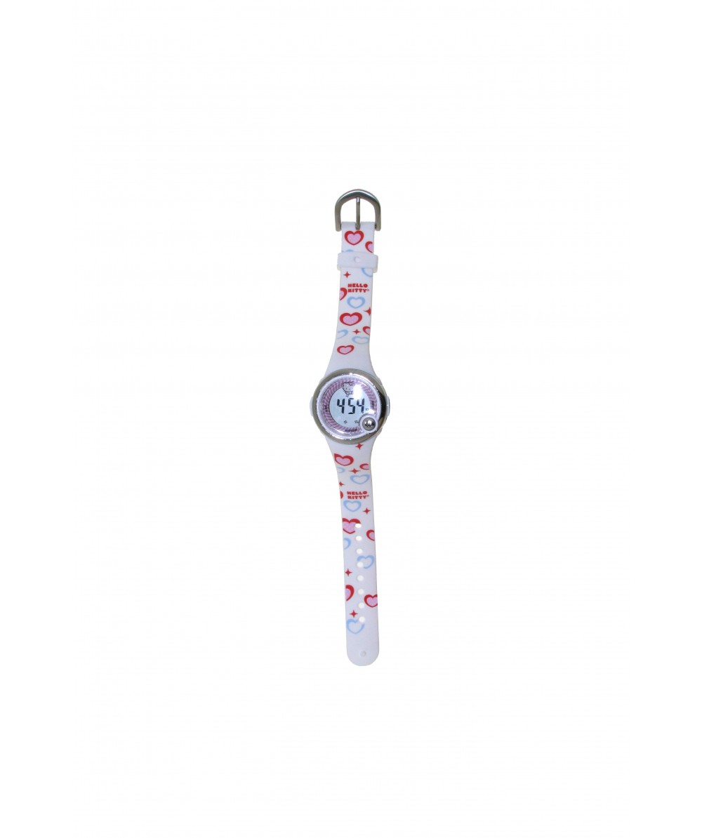 Reloj digital de HELLO KITTY estilo juvenil con pulsera PVC blanco con corazones y motivos de Hello - Regalanda