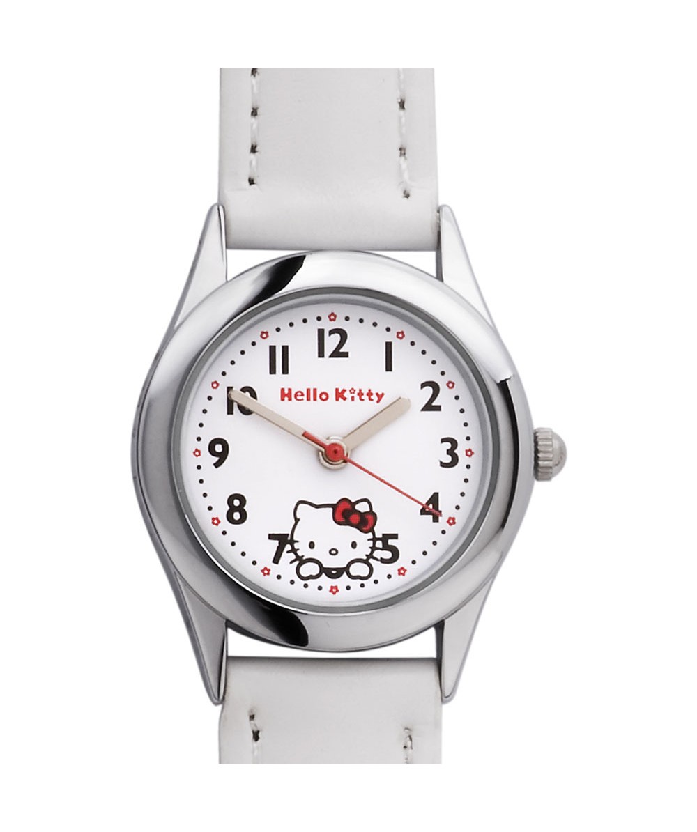 Reloj de HELLO KITTY estilo juvenil con pulsera de polipiel blanca y caja cromada en acero, con tapa - Regalanda