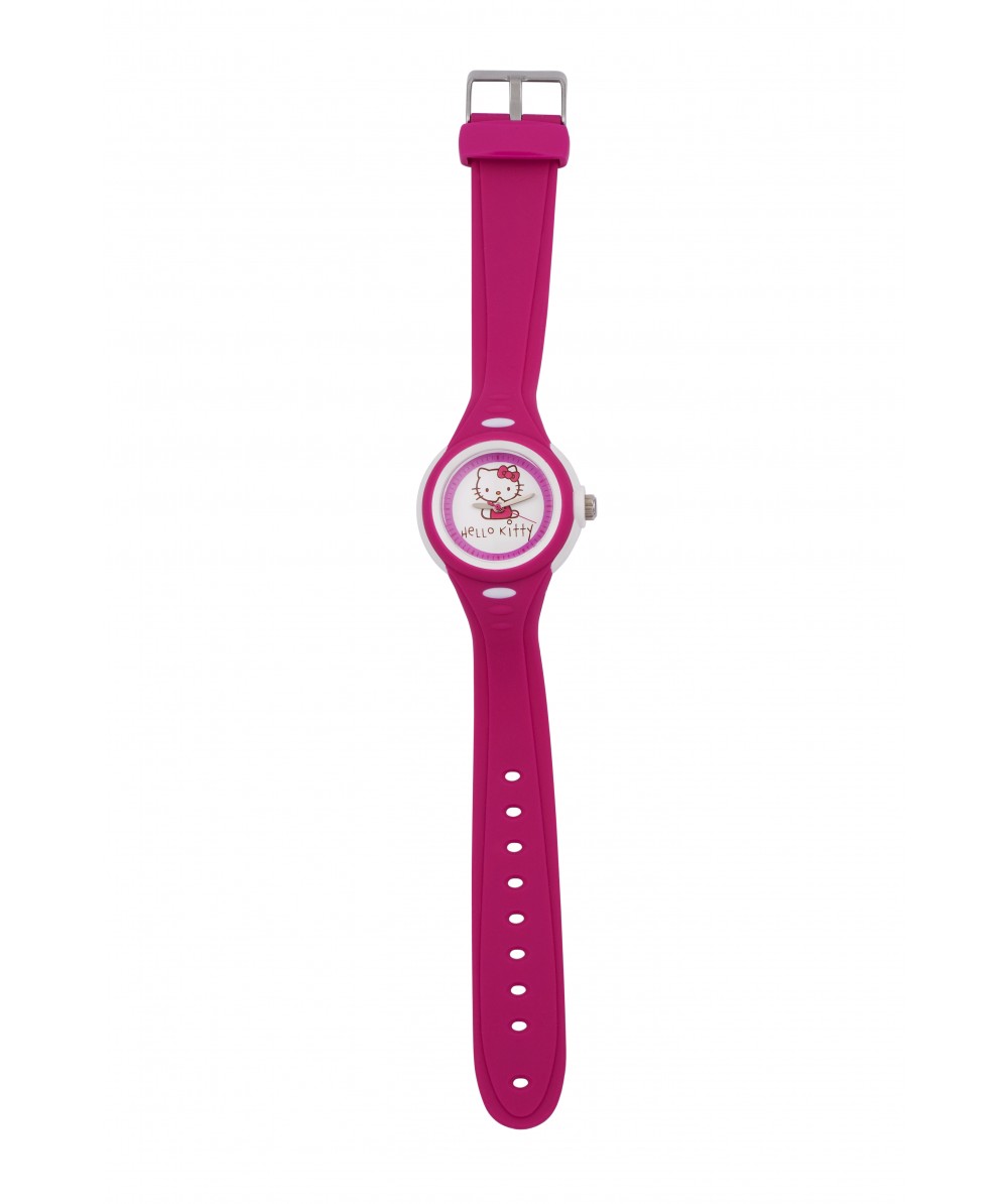 Reloj  de HELLO KITTY de estilo juvenil con pulsera de PVC color fucsia. Caja de PVC con tapa traser - Regalanda