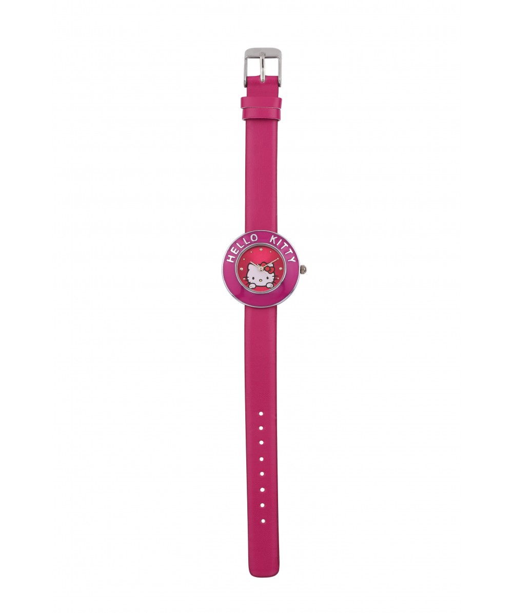Reloj de HELLO KITTY de estilo juvenil con pulsera de PVC color fucsia. Esfera en fucsia. - Regalanda
