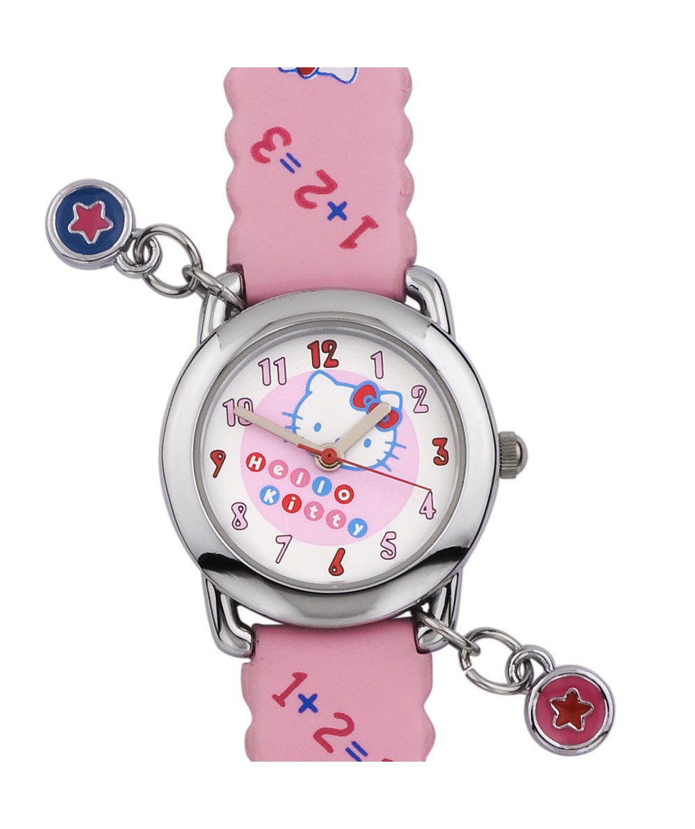 Reloj de HELLO KITTY estilo infantil con pulsera de PVC rosa con motivos de Hello Kitty con dos char - Regalanda