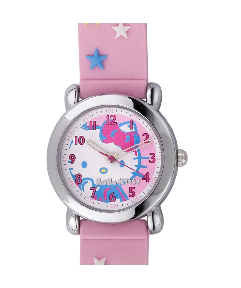 Reloj de HELLO KITTY de estilo infantil con pulsera de PVC color rosa con estrellas de colores. - Regalanda