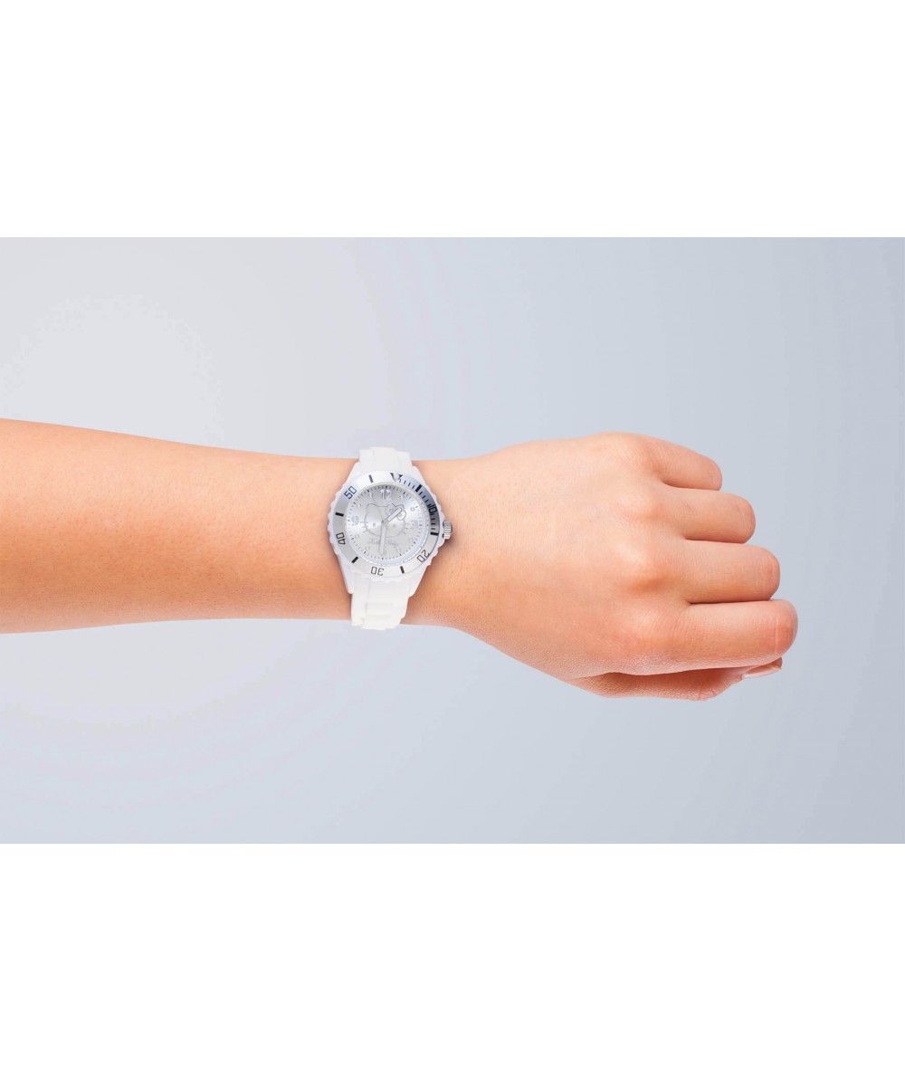 Reloj de HELLO KITTY de estilo juvenil con pulsera de silicona blanca. Esfera en plata. - Regalanda