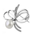 Broche de perla en plata  rodiada con circonitas blancas. - Regalanda