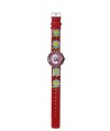 Reloj de HELLO KITTY estilo infantil con pulsera de caucho roja con flores. - Regalanda